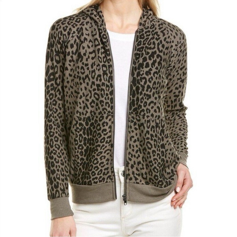 Chaser Green Leopard Zip Up hooded sweatshirt jacket size Small